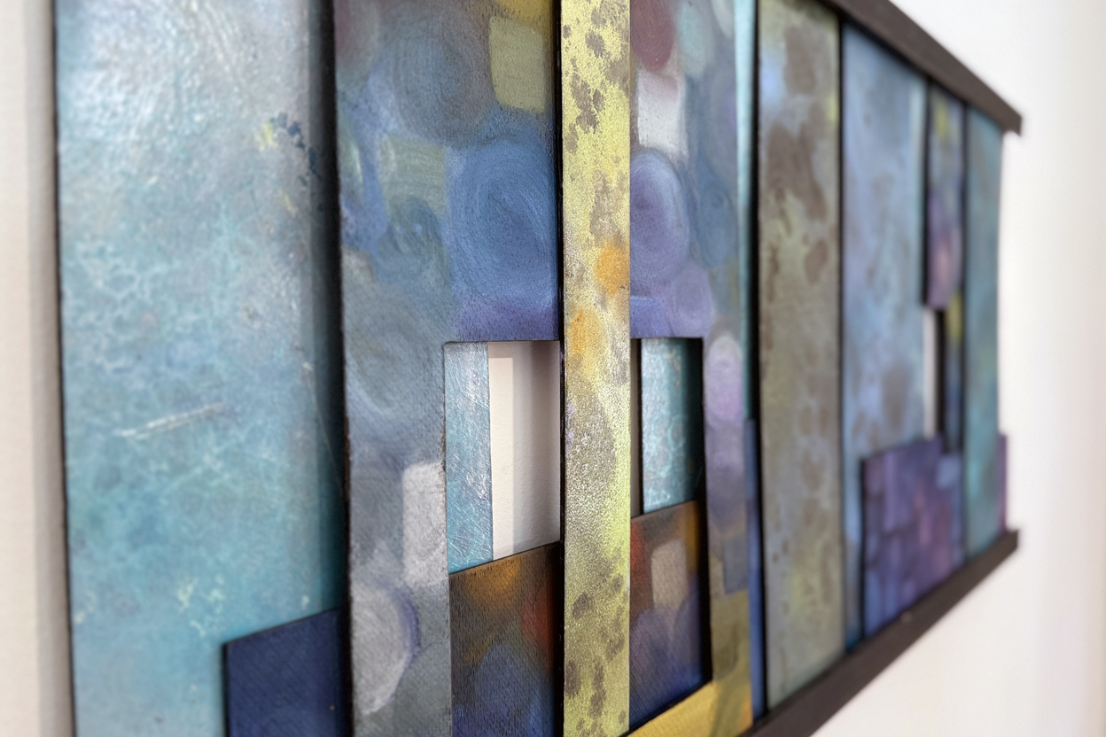 Fire and Ice interactive fine art wall sculpture by Trisha Selgrath — perspective view