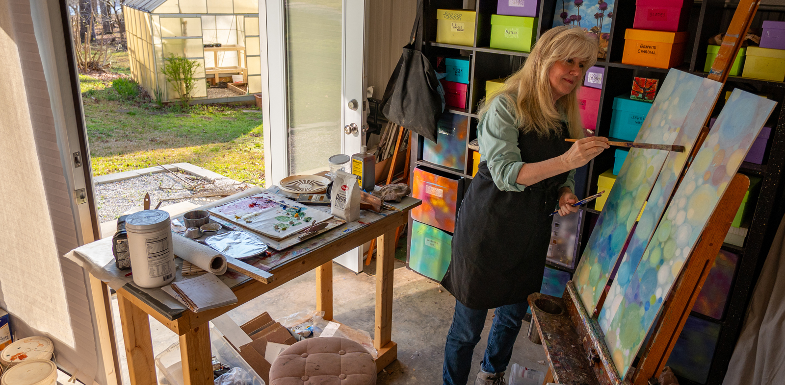 Trisha Selgrath, artist and creator of MovingAbstracts interactive fine art wall sculptures